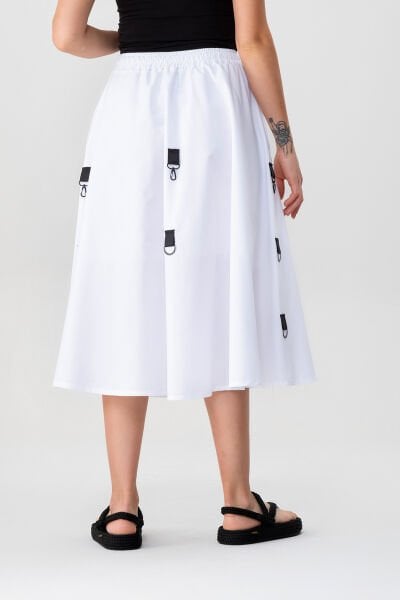 Bold & Young Kadın Tokalı Cepli Beli Lastikli Etek S - Beyaz