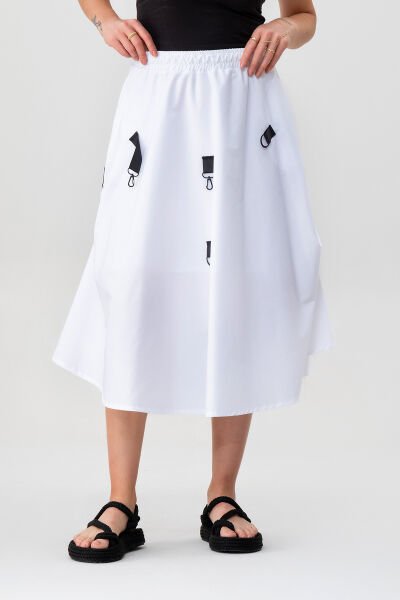 Bold & Young Kadın Tokalı Cepli Beli Lastikli Etek S - Beyaz
