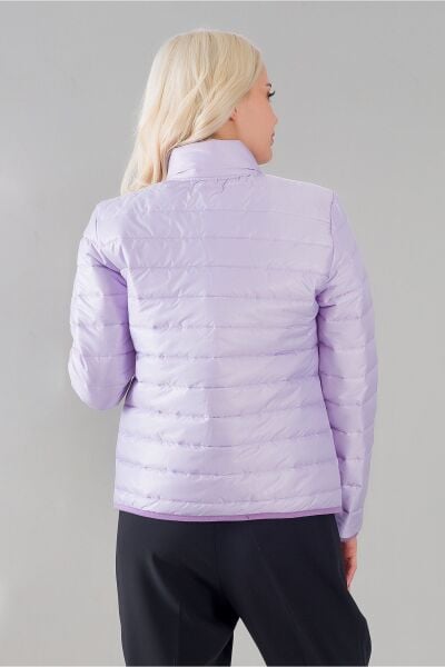 Siyah Şişme Dik Yaka Metal Fermuarlı Mont Lila - S