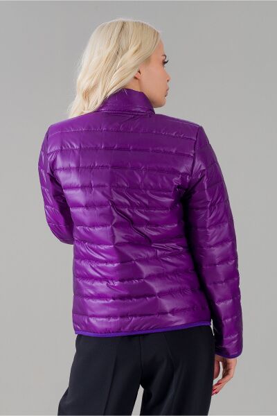 Siyah Şişme Dik Yaka Metal Fermuarlı Mont Mor - S