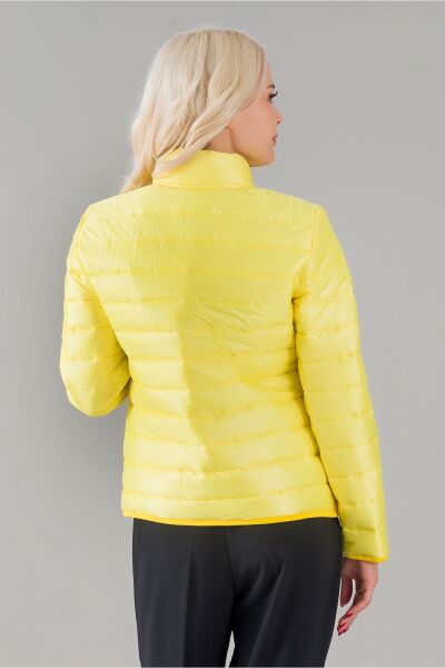 Siyah Şişme Dik Yaka Metal Fermuarlı Mont Sarı - S