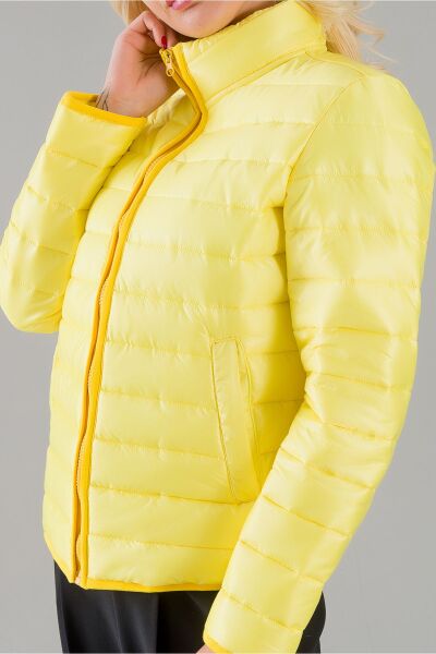 Siyah Şişme Dik Yaka Metal Fermuarlı Mont Sarı - S