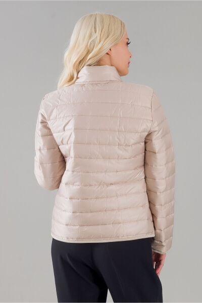 Siyah Şişme Dik Yaka Metal Fermuarlı Mont BEJ - M