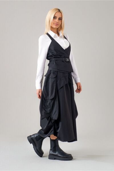 Kadın Siyah Polyamid Polyester Paraşüt Kumaş Kelebek Yelek Siyah - 1