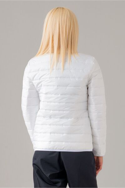 Siyah Şişme Dik Yaka Metal Fermuarlı Mont Beyaz - XS