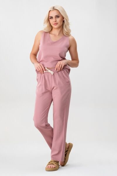 Bold & Young Kadın Çift Cepli Beli Lastikli Kordonlu Pantolon Pudra - XXL