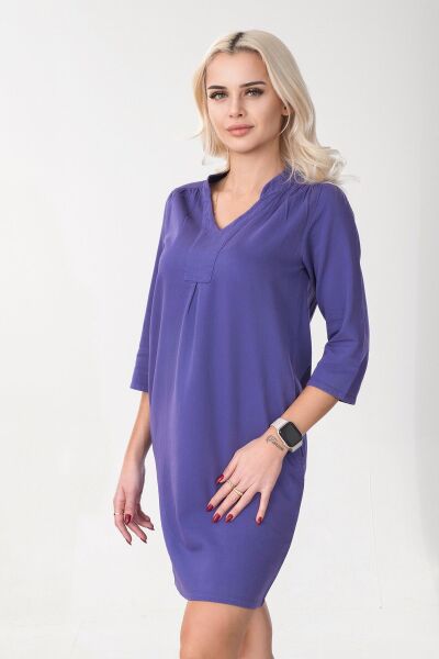 Kadın Siyah Renk Cepli Dik Yakalı Kuşaklı Cepli Pamuklu Gömlek Elbise Saks mavi - XL