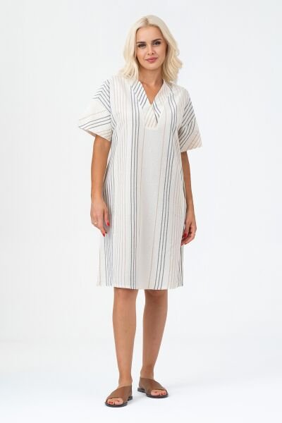 Bold & Young Kadın Cepli V Yakalı Kısa Kollu Pamuklu Elbise 3XL - Ekru