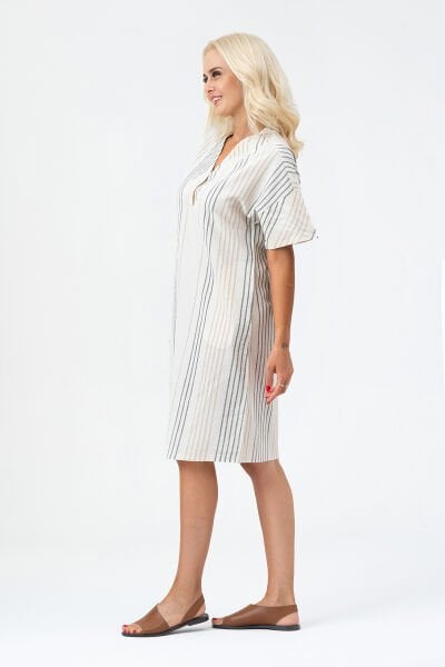 Bold & Young Kadın Cepli V Yakalı Kısa Kollu Pamuklu Elbise 3XL - Ekru