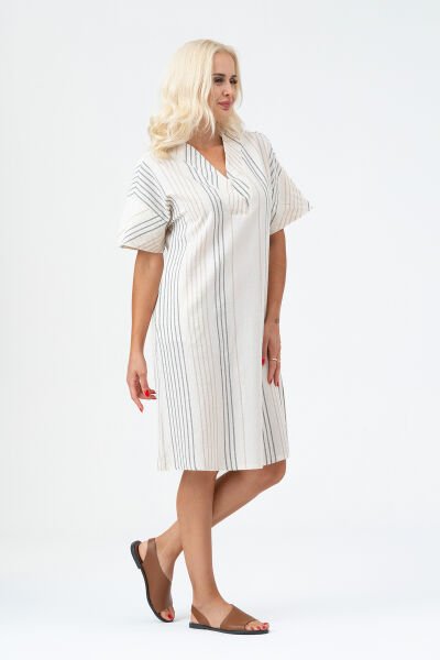 Bold & Young Kadın Cepli V Yakalı Kısa Kollu Pamuklu Elbise 3XL - Ekru