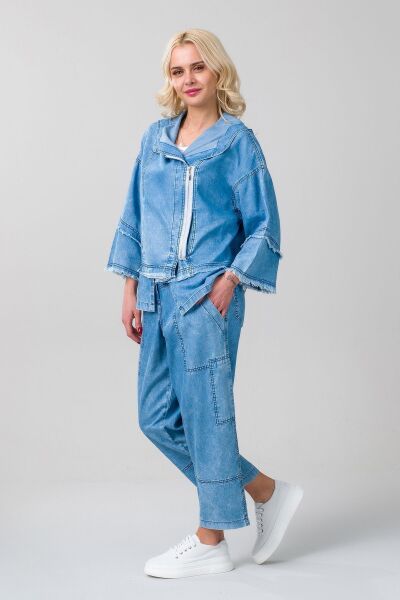 Kadın indigo Renk Bleach Yıkama Cepli Bol Paça Beli Lastikli İnce Lyocell Kumaş  Kot Pantolon S - indigo açık mavi