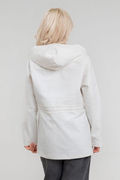 Kadın Power Likralı Pamuklu Kumaş Kapişonlu Fermuarlı Kordonlu Pis Dikişli Mont Ekru - XS