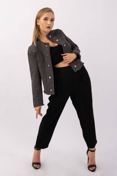 Kadın Power Strech Çıt Çıtlı Slim Fit Denim Ceket ANTRASİT - 42