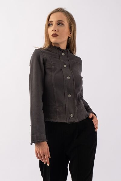 Kadın Power Strech Çıt Çıtlı Slim Fit Denim Ceket ANTRASİT - 42