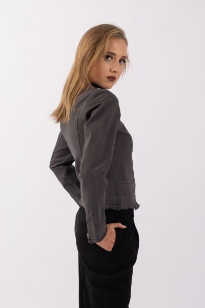 Kadın Power Strech Çıt Çıtlı Slim Fit Denim Ceket ANTRASİT - 42