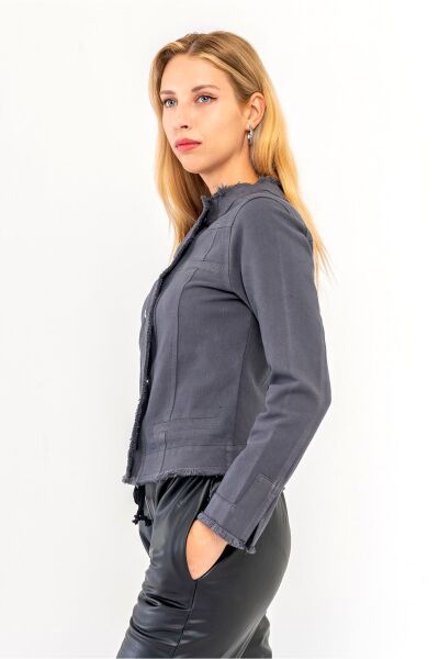 Kadın Power Strech Çıt Çıtlı Slim Fit Denim Ceket ANTRASİT - 42