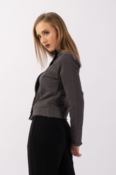 Kadın Power Strech Çıt Çıtlı Slim Fit Denim Ceket ANTRASİT - 42