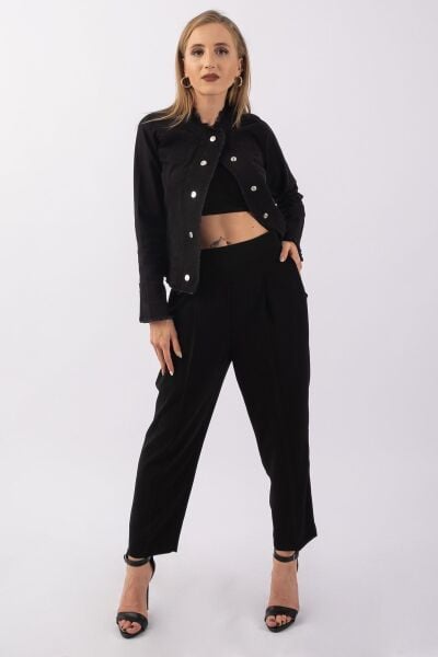 Kadın Power Strech Çıt Çıtlı Slim Fit Denim Ceket Siyah - 38