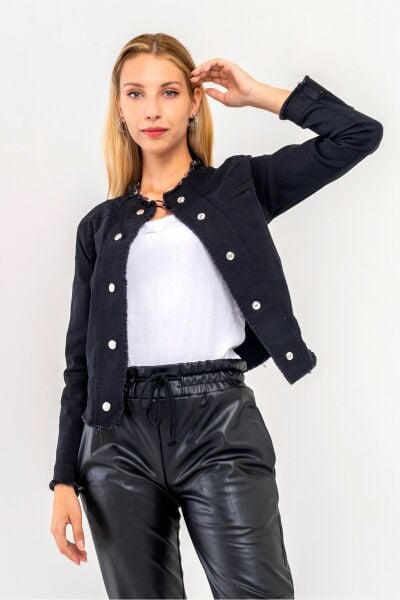 Kadın Power Strech Çıt Çıtlı Slim Fit Denim Ceket Siyah - 38