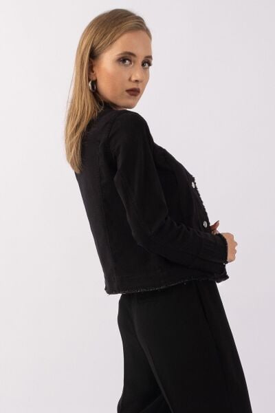 Kadın Power Strech Çıt Çıtlı Slim Fit Denim Ceket Siyah - 38