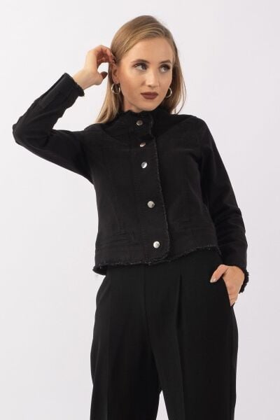 Kadın Power Strech Çıt Çıtlı Slim Fit Denim Ceket Siyah - 38