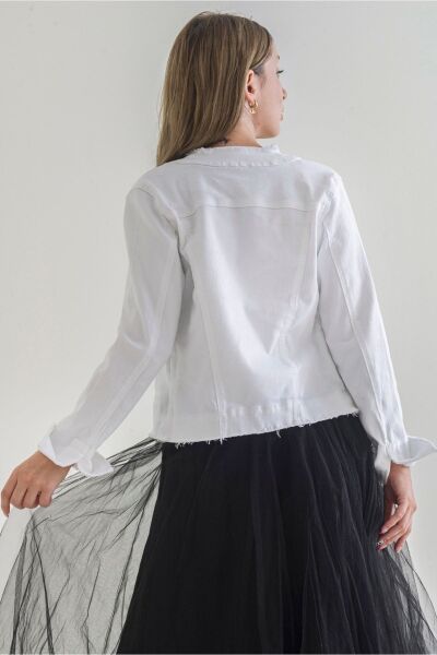 Kadın Power Strech Çıt Çıtlı Slim Fit Denim Ceket Beyaz - 44