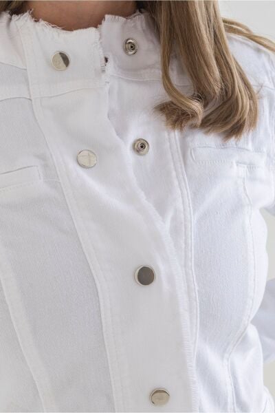 Kadın Power Strech Çıt Çıtlı Slim Fit Denim Ceket Beyaz - 44