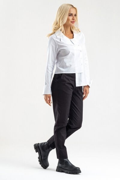 Bold & Young Kadın Manşetli Asimetrik Bebe Yaka  Likrali Pamuklu Bluz Beyaz - 3XL