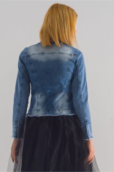 Kadın Power Strech Çıt Çıtlı Slim Fit Denim Ceket Mavi - 42