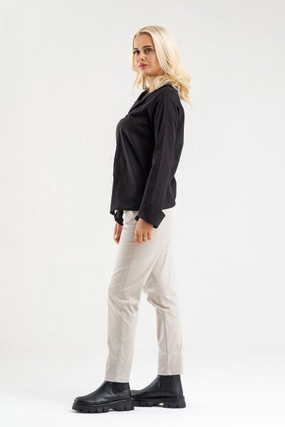Bold & Young Kadın Manşetli Asimetrik Bebe Yaka  Likrali Pamuklu Bluz Siyah - 3XL