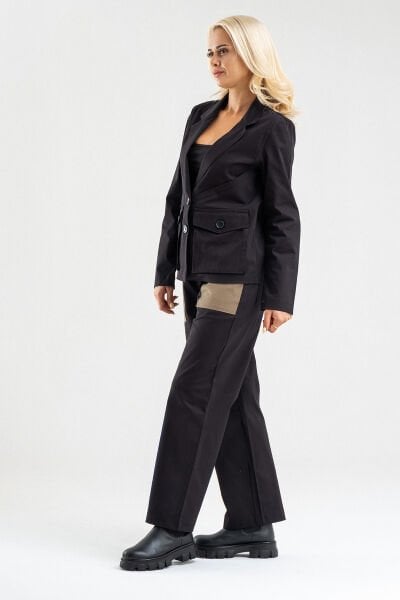 Bold & Young Kadın Üç Cepli Likralı Pamuklu Astarsız Blazer Ceket Siyah - 2XL
