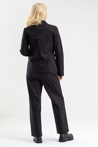Bold & Young Kadın Üç Cepli Likralı Pamuklu Astarsız Blazer Ceket Siyah - 2XL