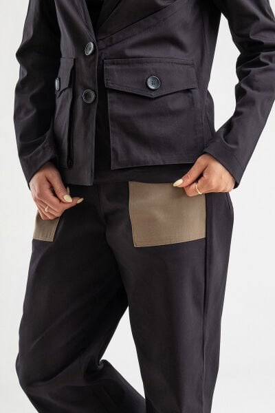Bold & Young Kadın Üç Cepli Likralı Pamuklu Astarsız Blazer Ceket Siyah - 2XL