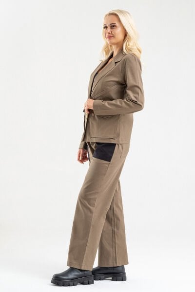 Bold & Young Kadın Üç Cepli Likralı Pamuklu Astarsız Blazer Ceket Haki - 2XL
