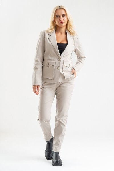 Bold & Young Kadın Üç Cepli Likralı Pamuklu Astarsız Blazer Ceket S - BEJ