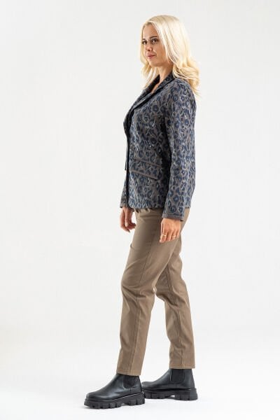 Bold & Young Kadın Baskılı Kadife Blazer Ceket – Likralı Pamuklu Kumaş, Astarlı, Çift Cepli Haki - 3XL