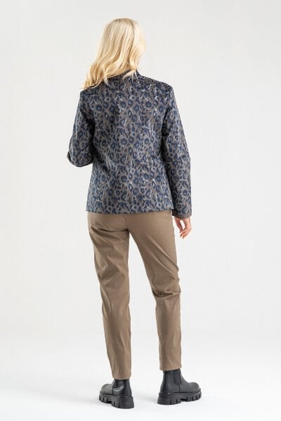 Bold & Young Kadın Baskılı Kadife Blazer Ceket – Likralı Pamuklu Kumaş, Astarlı, Çift Cepli Haki - 3XL