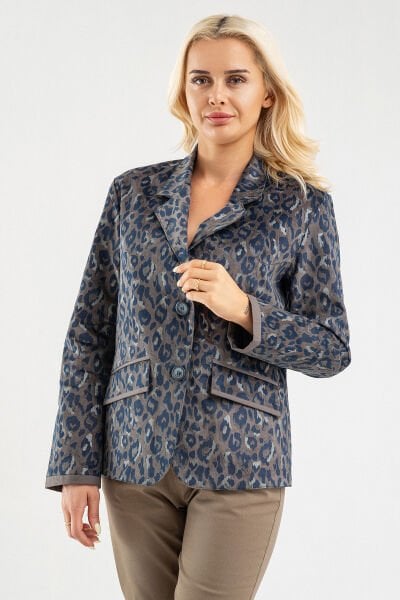 Bold & Young Kadın Baskılı Kadife Blazer Ceket – Likralı Pamuklu Kumaş, Astarlı, Çift Cepli Haki - 3XL