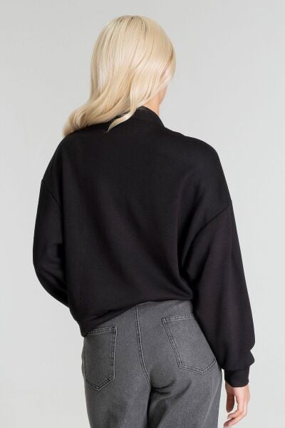 Kadın Modal Cupra Kumaş Kuşgözü Kordonlu Sweatshirt M - Siyah