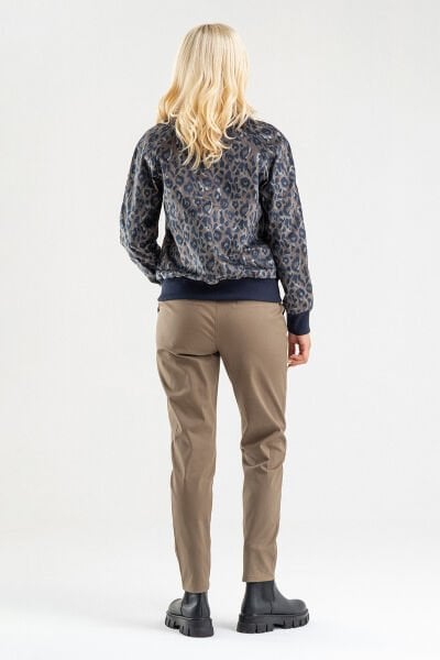 BOLD & YOUNG Kadın Desenli Likralı Pamuklu Kadife Kumaş, Çift Cepli, Kaşkorseli Pilot Mont Haki - 3XL