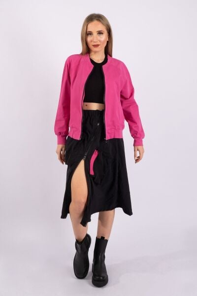 Kadın Fermuarlı Astarlı Cepli Paraşüt Etek Siyah - S