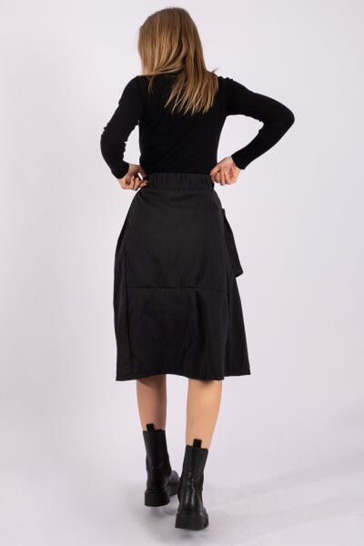 Kadın Fermuarlı Astarlı Cepli Paraşüt Etek Siyah - S