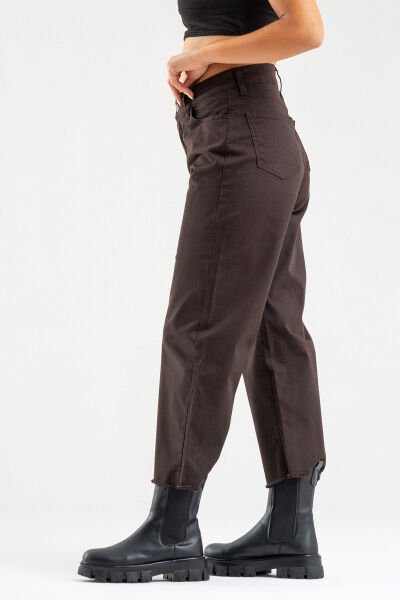 Kadın Bol Paça Beş Cepli Paça Saçaklı Likralı Pamuklu Pantolon S