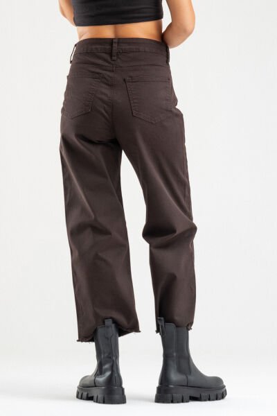 Kadın Bol Paça Beş Cepli Paça Saçaklı Likralı Pamuklu Pantolon S