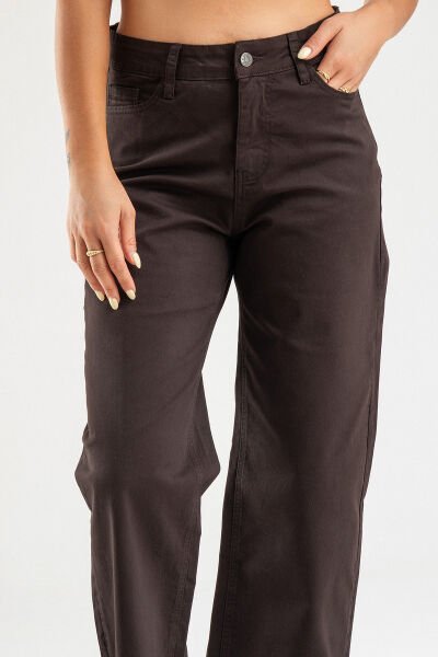 Kadın Bol Paça Beş Cepli Paça Saçaklı Likralı Pamuklu Pantolon S