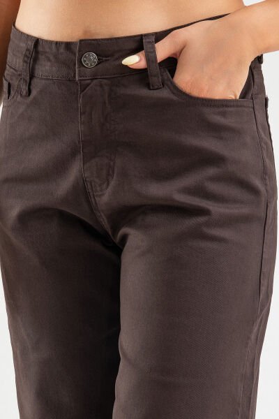 Kadın Bol Paça Beş Cepli Paça Saçaklı Likralı Pamuklu Pantolon S