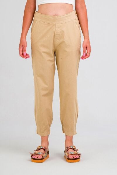 Kadın Siyah Pamuk Power Likralı Beli Lastikli Paça Lastikli Pantolon BEJ - M