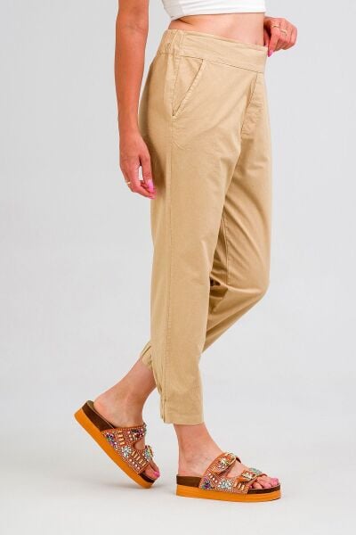 Kadın Siyah Pamuk Power Likralı Beli Lastikli Paça Lastikli Pantolon BEJ - M