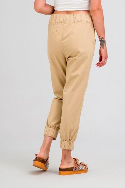 Kadın Siyah Pamuk Power Likralı Beli Lastikli Paça Lastikli Pantolon BEJ - M