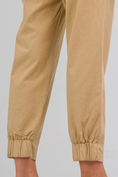 Kadın Siyah Pamuk Power Likralı Beli Lastikli Paça Lastikli Pantolon BEJ - M
